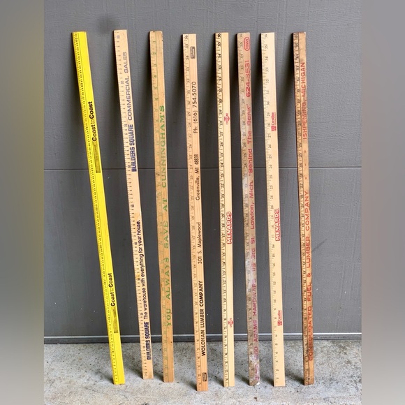 (Lot of 8) Vtg Assorted Business Antique Advertising Wooden Measuring Yardsticks - Picture 3 of 10